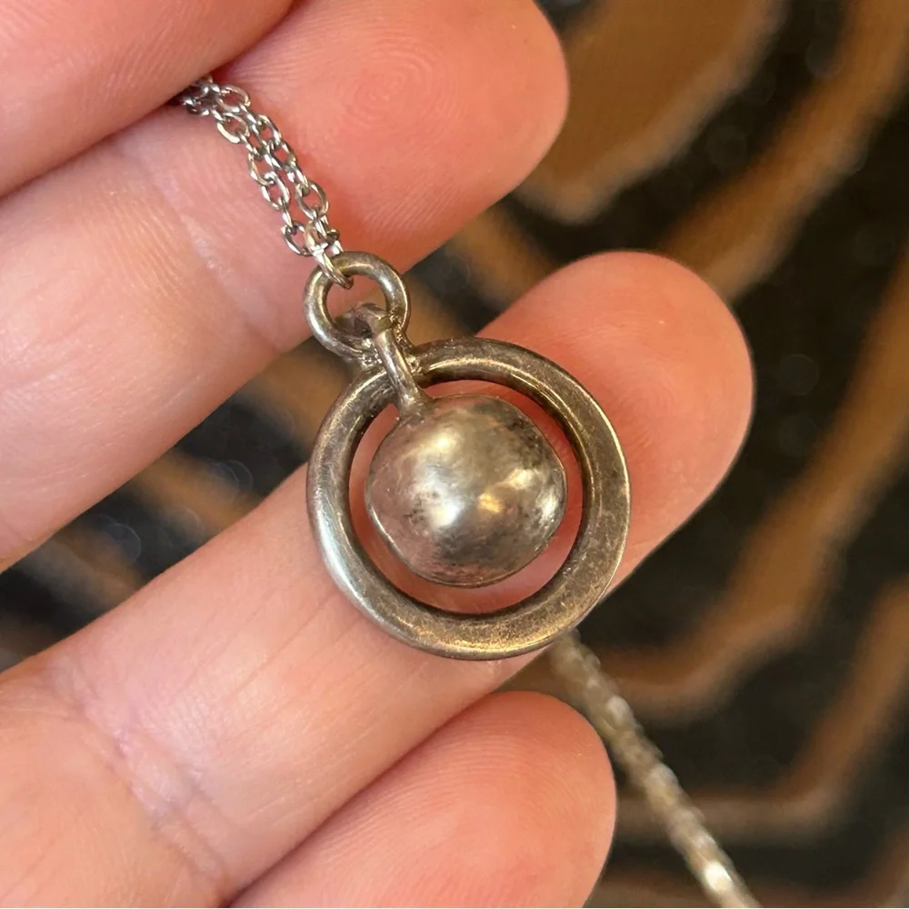 Handcrafted planetary silver pendant on chain necklace